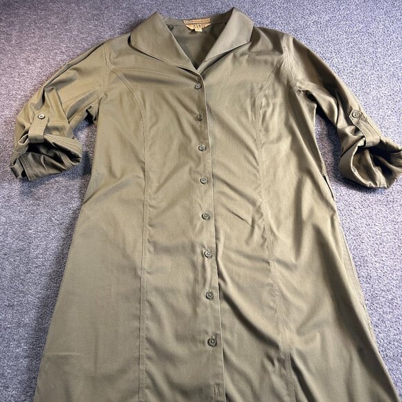Alex Marie Sz 12 Olive Green Roll Tab Collared Button‎ Sleeves Shirt Dress - Picture 1 of 12